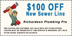 $100 off new richardson plumbing sewer line