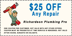 $25 off any richardson plumbing service call